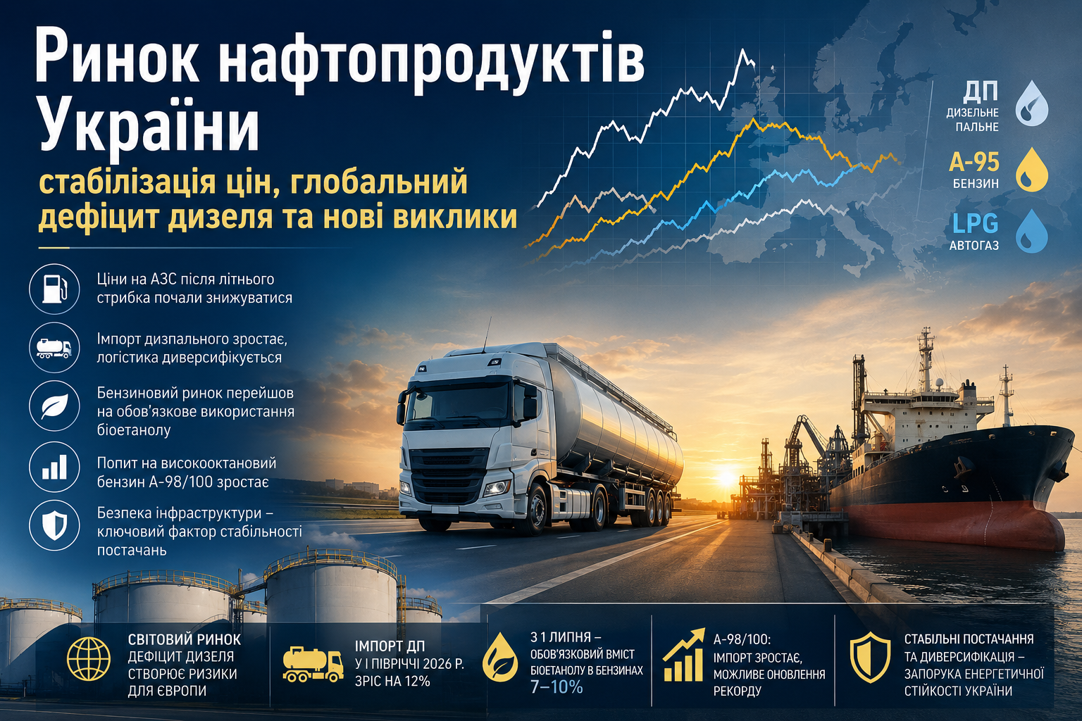 Ринок нафтопродуктів України: дизель, бензин, LPG, імпорт та паливна інфраструктура